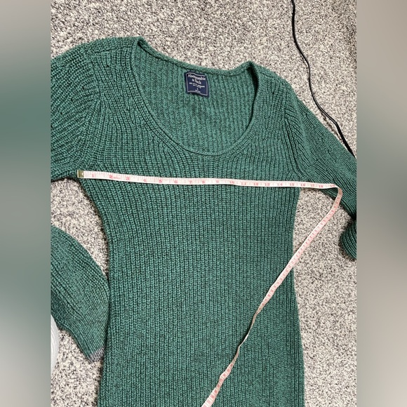 Abercrombie V Neckline evergreen Chunky Cable Knit Sweater Fitted Y2K Dress Sz S - Picture 8 of 9